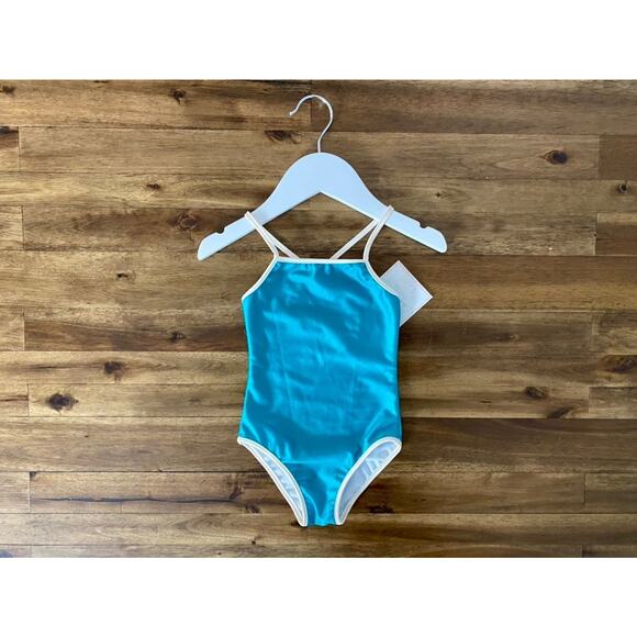 NWT SweetHoney Teal Cream One Piece Sleeveless Swimsuit Leotard Baby 12M - Picture 2 of 5
